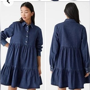 & Other Stories Denim Tiered Ruffled Babydoll Long Sleeve Dress Size 10